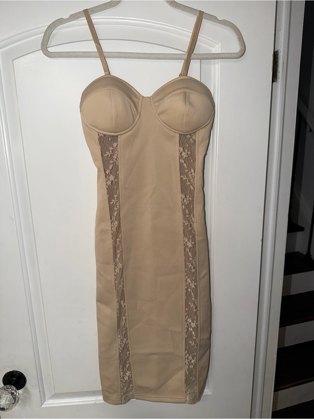 Fashion Nova Nude Lace-Trim Bodycon Dress